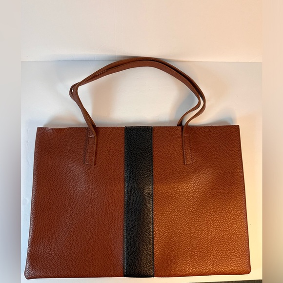 Vince Camuto Brown Black‎ Vegan Leather Tote Laptop Shoulder Bag College. - Picture 1 of 13